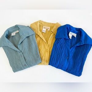 Rene Margo VINTAGE 3Pc Short Sleeve Accordion Stretch Button Down Shirts Small